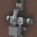Obr. 4 – Zariadenie Corrobot 2015 schopné šplhania sa po stenách z feritickej ocele. Namontovaná odvalovacia ultrazvuková sonda slúži na kontinuálne meranie hrúbky steny pri pohybe zariadenia