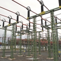 Pohled na transformátorové stání a napojení vedení 400 kV (ČEPS) a 110 kV (ČEZ Distribuce) – rozvodna Albrechtice