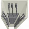 Obr. 3 – Zásobník uhlí s namontovanými rozrušovacími hrably - model