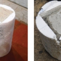 Obr.3: Projektil – betonové těleso před a po experimentu (první impakt)